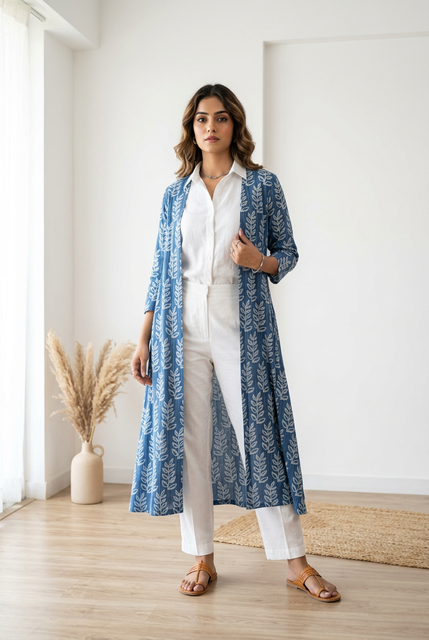 INDIGO HANDBLOCKED COTTON PRECUT 2.5M FABRIC