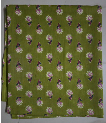 GREEN HANDBLOCKED COTTON PRECUT 2.5M FABRIC
