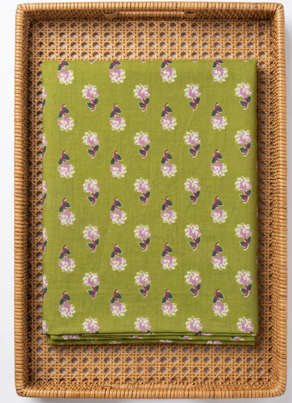 GREEN HANDBLOCKED COTTON PRECUT 2.5M FABRIC