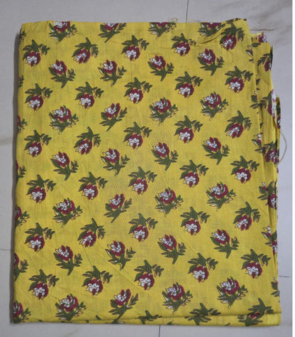 YELLOW   HANDBLOCKED COTTON PRECUT 2.5M FABRIC