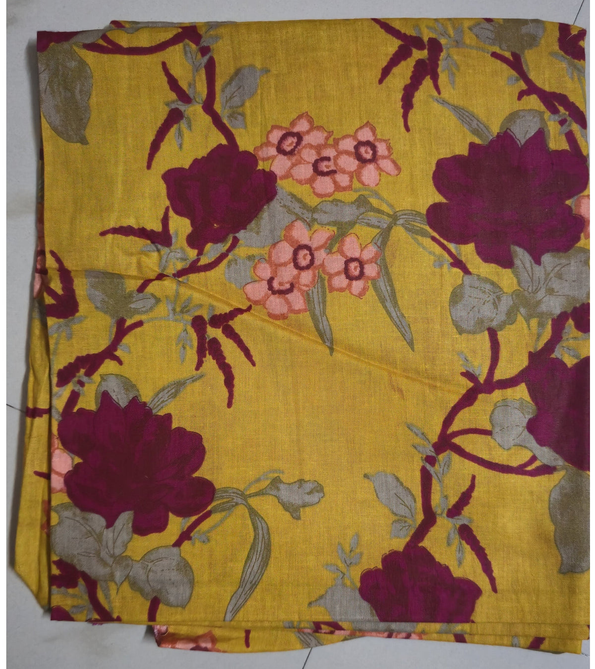 YELLOW  HANDBLOCKED COTTON PRECUT 2.5M FABRIC