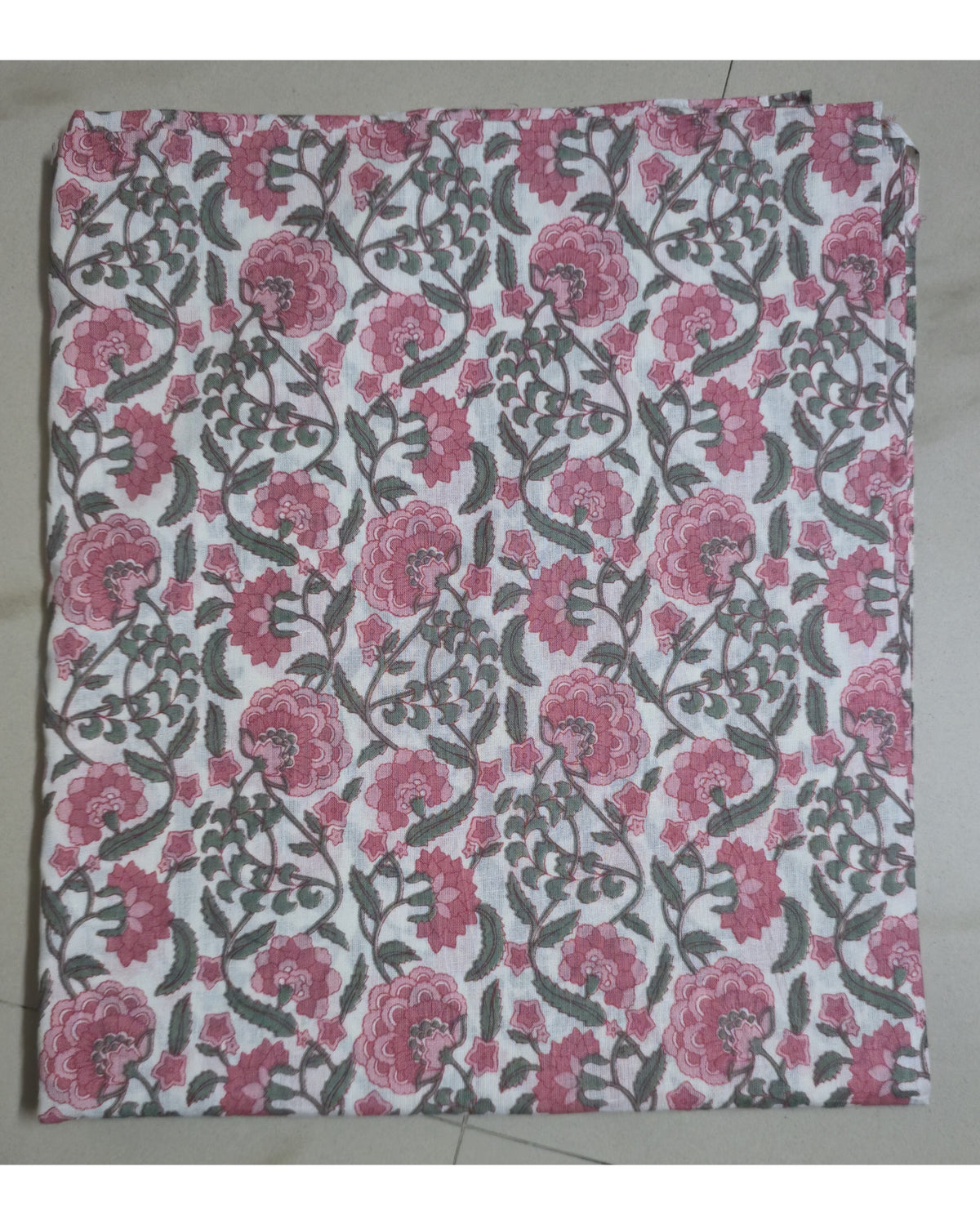 PINK FLORAL HANDBLOCKED COTTON PRECUT 2.5M FABRIC
