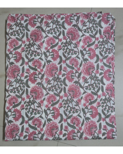 PINK FLORAL HANDBLOCKED COTTON PRECUT 2.5M FABRIC
