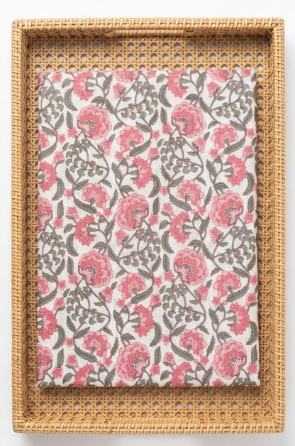 PINK FLORAL HANDBLOCKED COTTON PRECUT 2.5M FABRIC