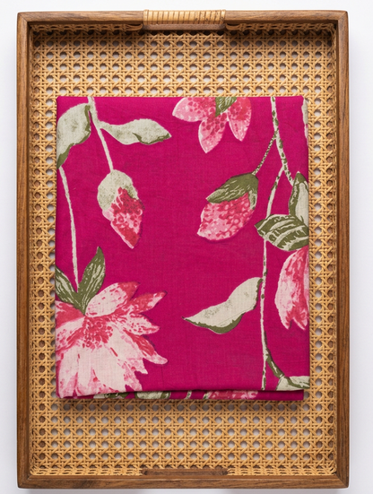 MAGENTA HANDBLOCKED COTTON PRECUT 2.5M FABRIC