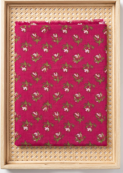 MAGENTA HANDBLOCKED COTTON PRECUT 2.5M FABRIC