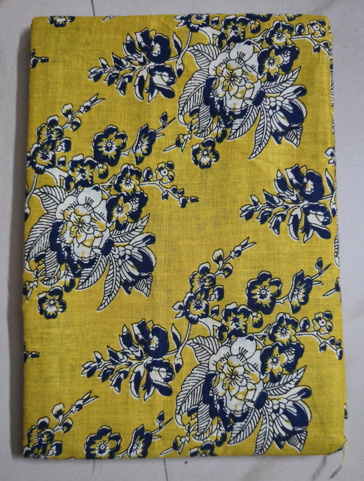 YELLOW HANDBLOCKED COTTON PRECUT 2.5M FABRIC