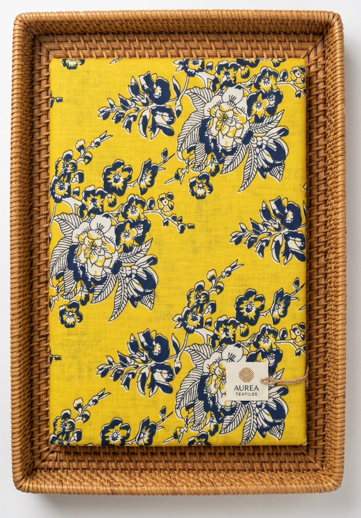 YELLOW HANDBLOCKED COTTON PRECUT 2.5M FABRIC