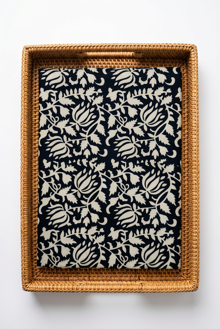 BLACK HANDBLOCKED COTTON PRECUT 2.5M FABRIC