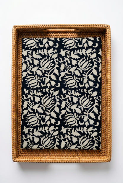 BLACK HANDBLOCKED COTTON PRECUT 2.5M FABRIC