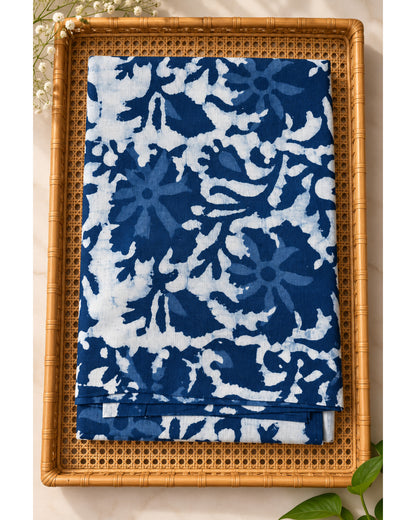 INDIGO HANDBLOCKED COTTON PRECUT 2.5M FABRIC