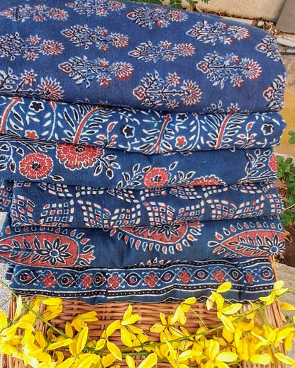 BLUE - AJRAKH COTTON  RUNNING FABRIC