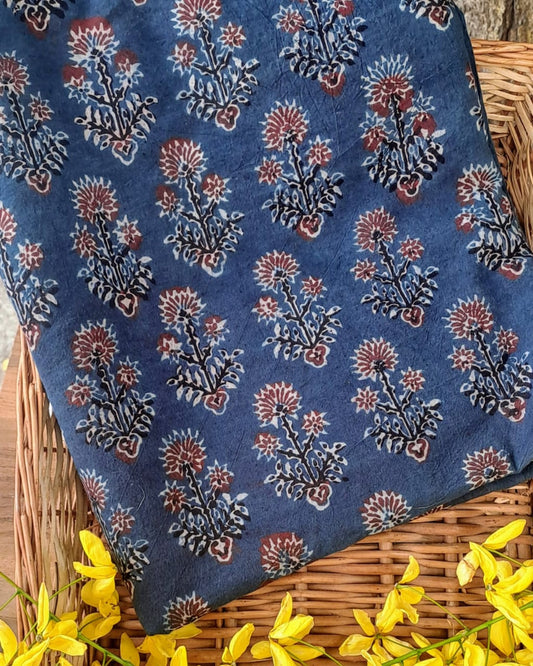 BLUE -AJRAKH COTTON RUNNING FABRIC