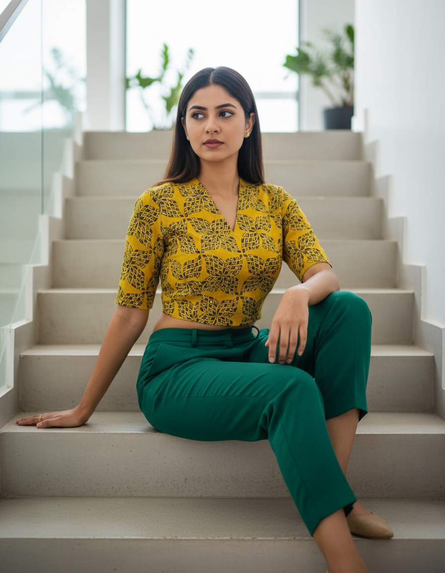 YELLOW - AJRAKH COTTON RUNNING FABRIC