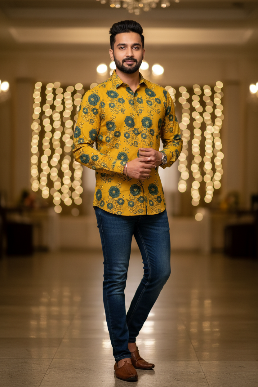 YELLOW - AJRAKH COTTON RUNNING FABRIC