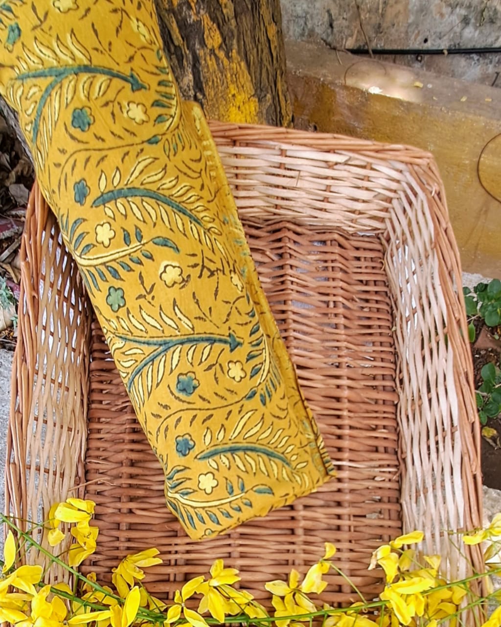 YELLOW - AJRAKH  COTTON RUNNING FABRC