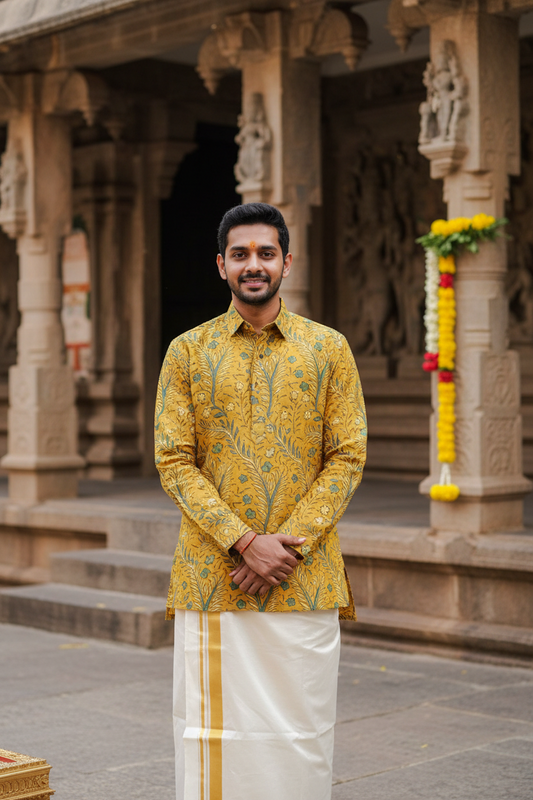 YELLOW - AJRAKH  COTTON RUNNING FABRC