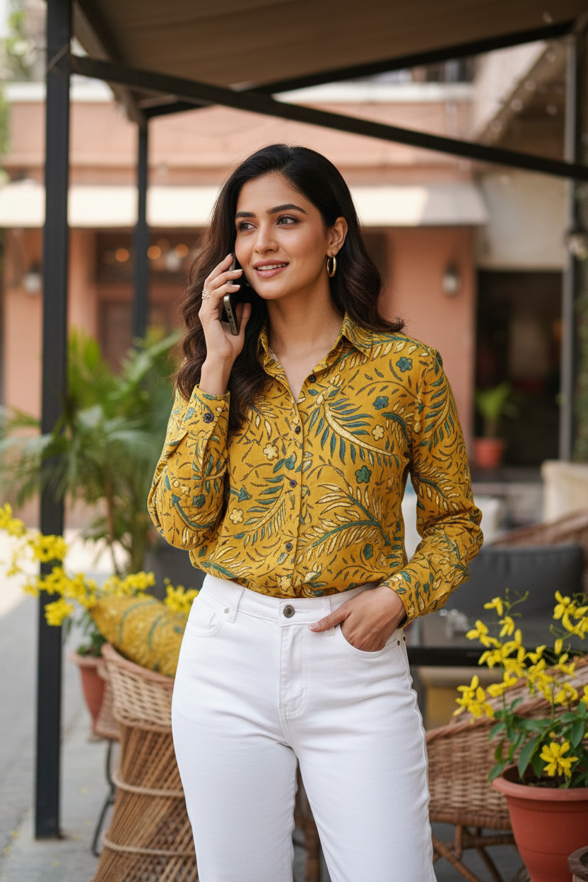 YELLOW - AJRAKH  COTTON RUNNING FABRC