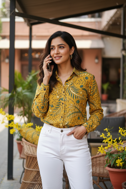 YELLOW - AJRAKH  COTTON RUNNING FABRC