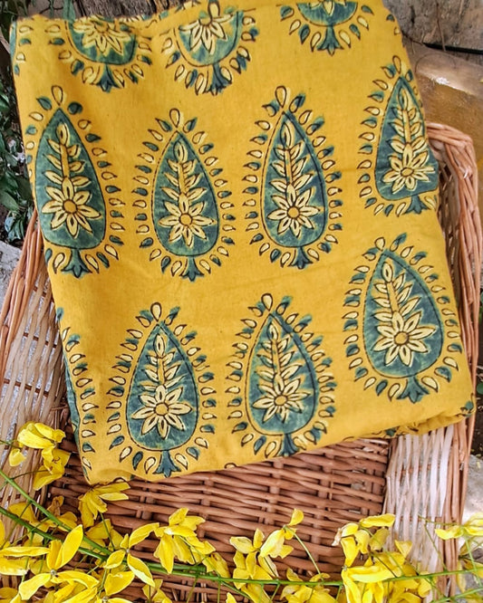 YELLOW - AJRAKH COTTON  RUNNING FABRIC