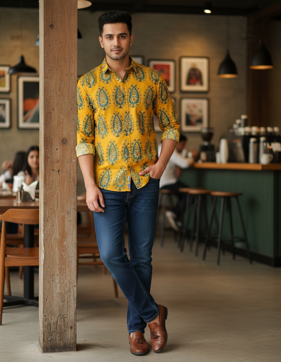 YELLOW - AJRAKH COTTON  RUNNING FABRIC