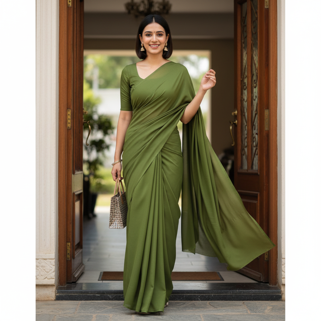 BOTTLE GREEN KHADHI SAREE