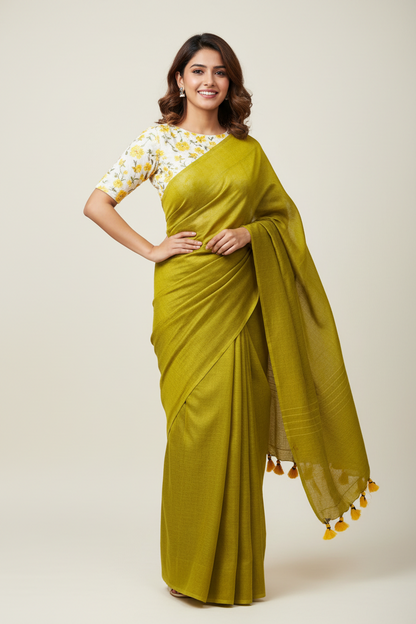 LEMON GREEN KHADHI SAREE