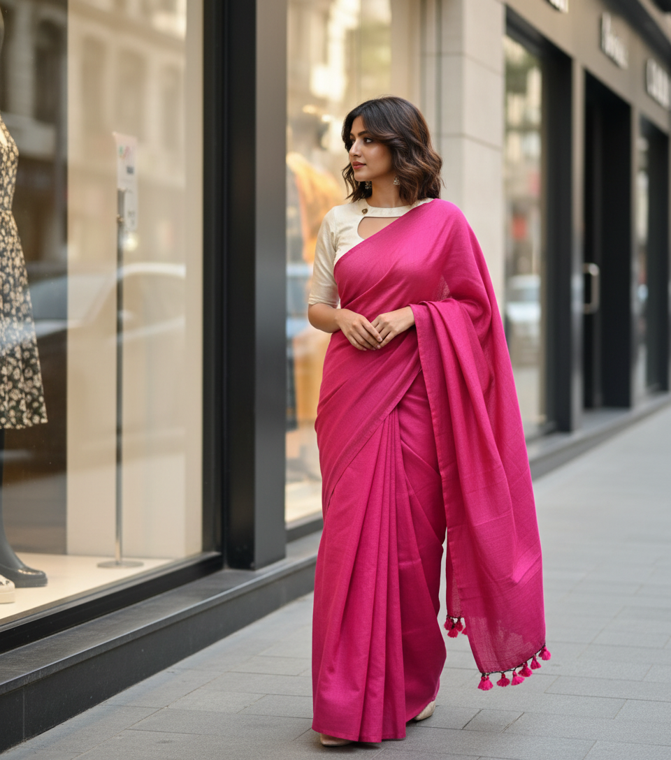 DARK PINK KHADHI SAREE