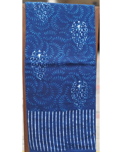 INDIGO HANDBLOCK MULMUL SAREE