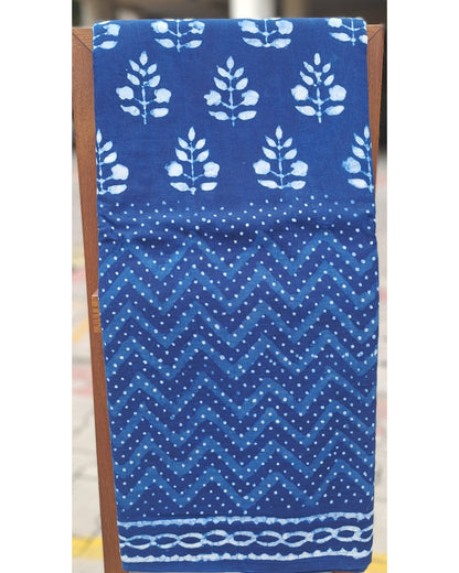 INDIGO HANDBLOCK MULMUL SAREE