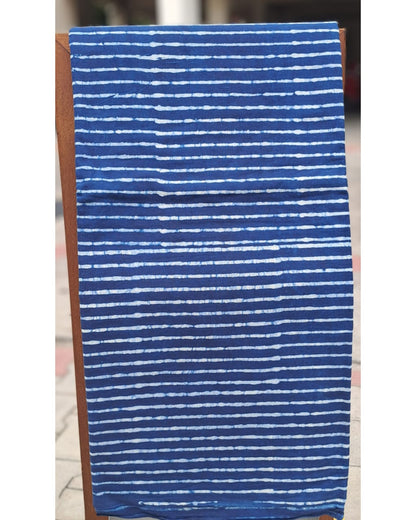INDIGO HAND BLOCKED COTTON MUL MUL SAREE