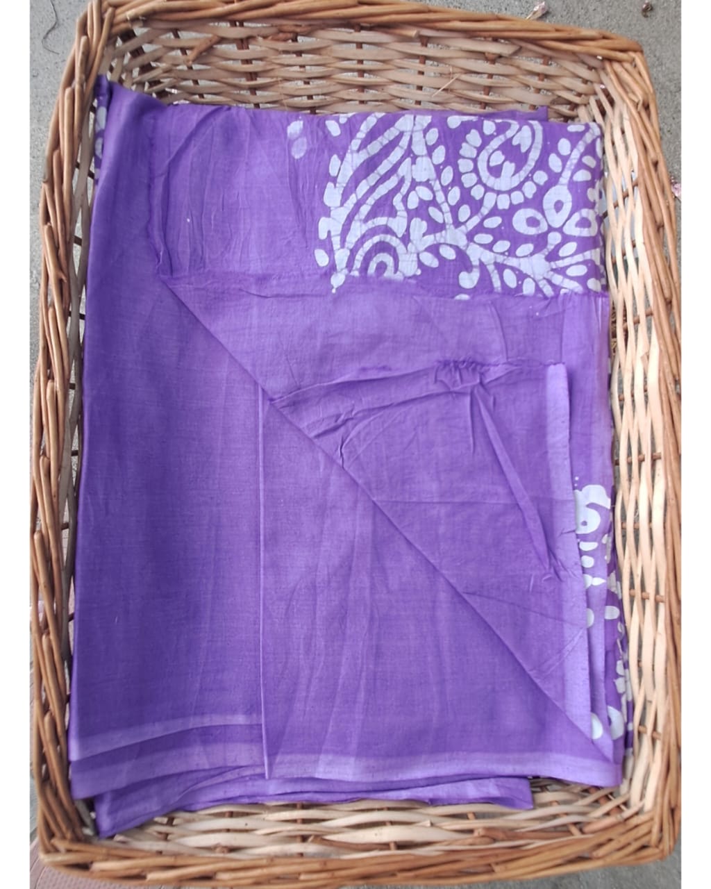 LAVENDER HANDBLOCK  MULMUL SAREE