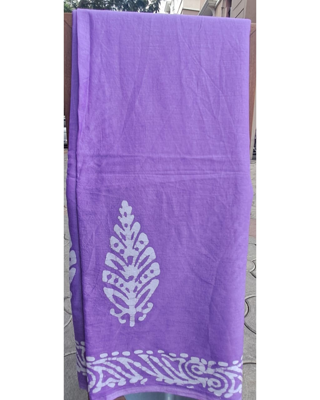 LAVENDER HANDBLOCK  MULMUL SAREE