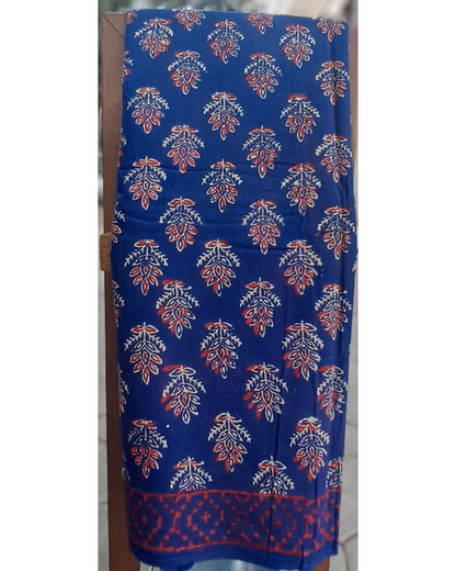 BLUE HANDBLOCK MULMUL SAREE