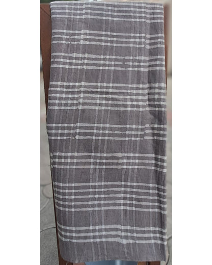 CHOCOLATE GREY HANDBLOCK  MULMUL SAREE