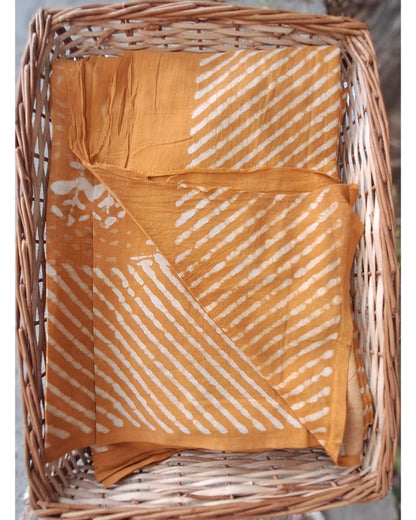 MUSTARD YELLOW HANDBLOCK MULMUL SAREE