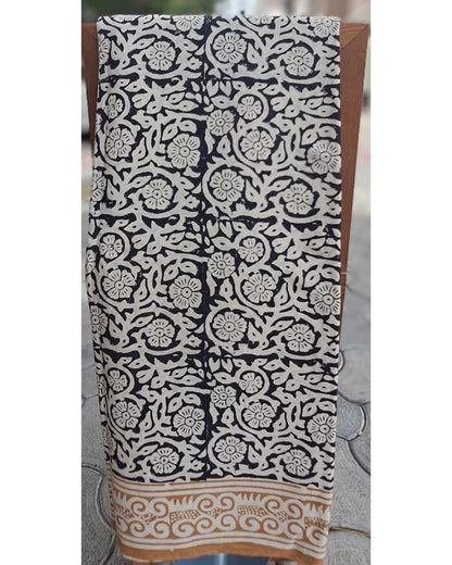 BLACK HANDBLOCK MULMUL SAREE