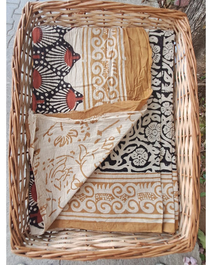 BLACK HANDBLOCK MULMUL SAREE