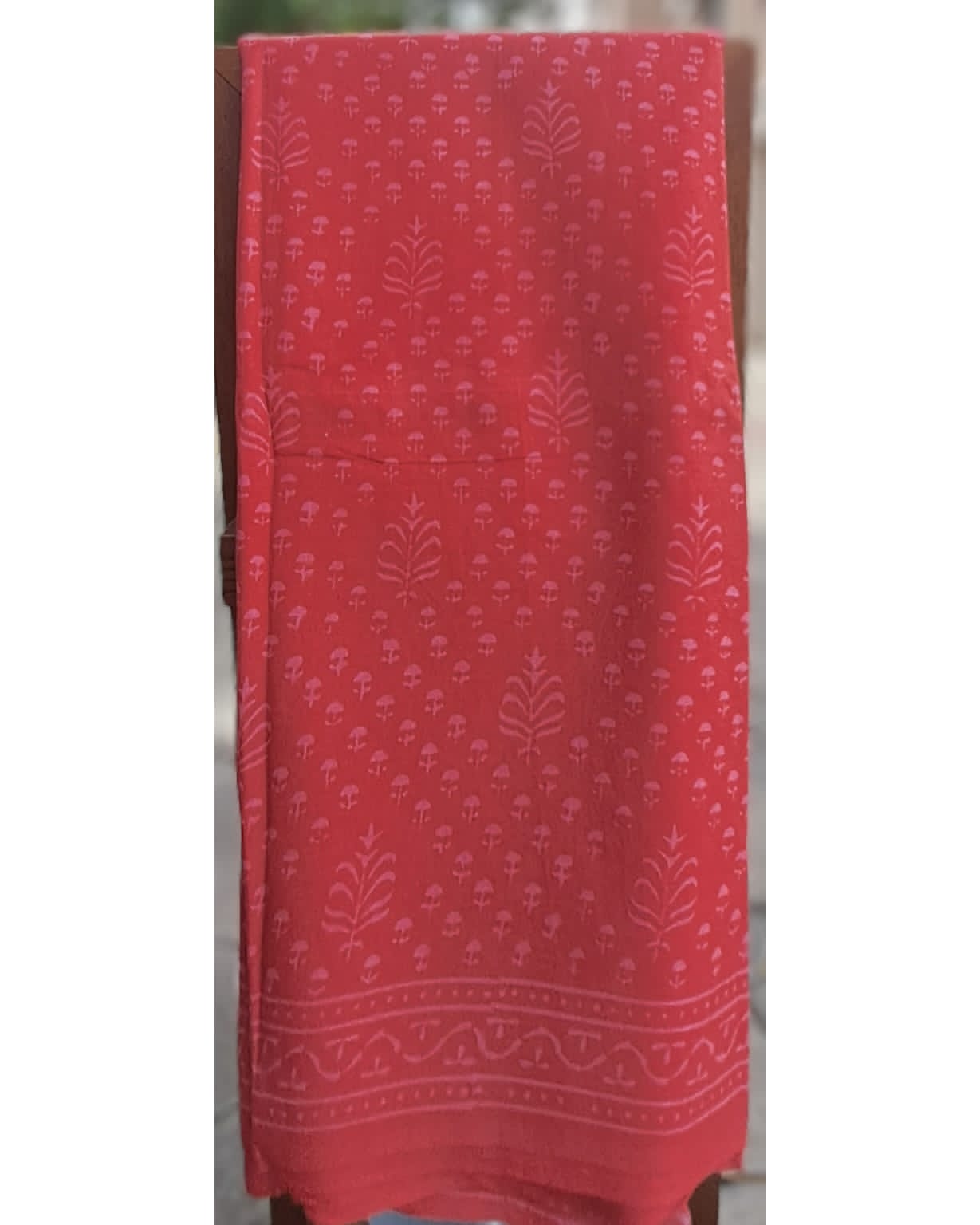 TOMATO RED COLOUR HANDBLOCK MULMUL SAREE