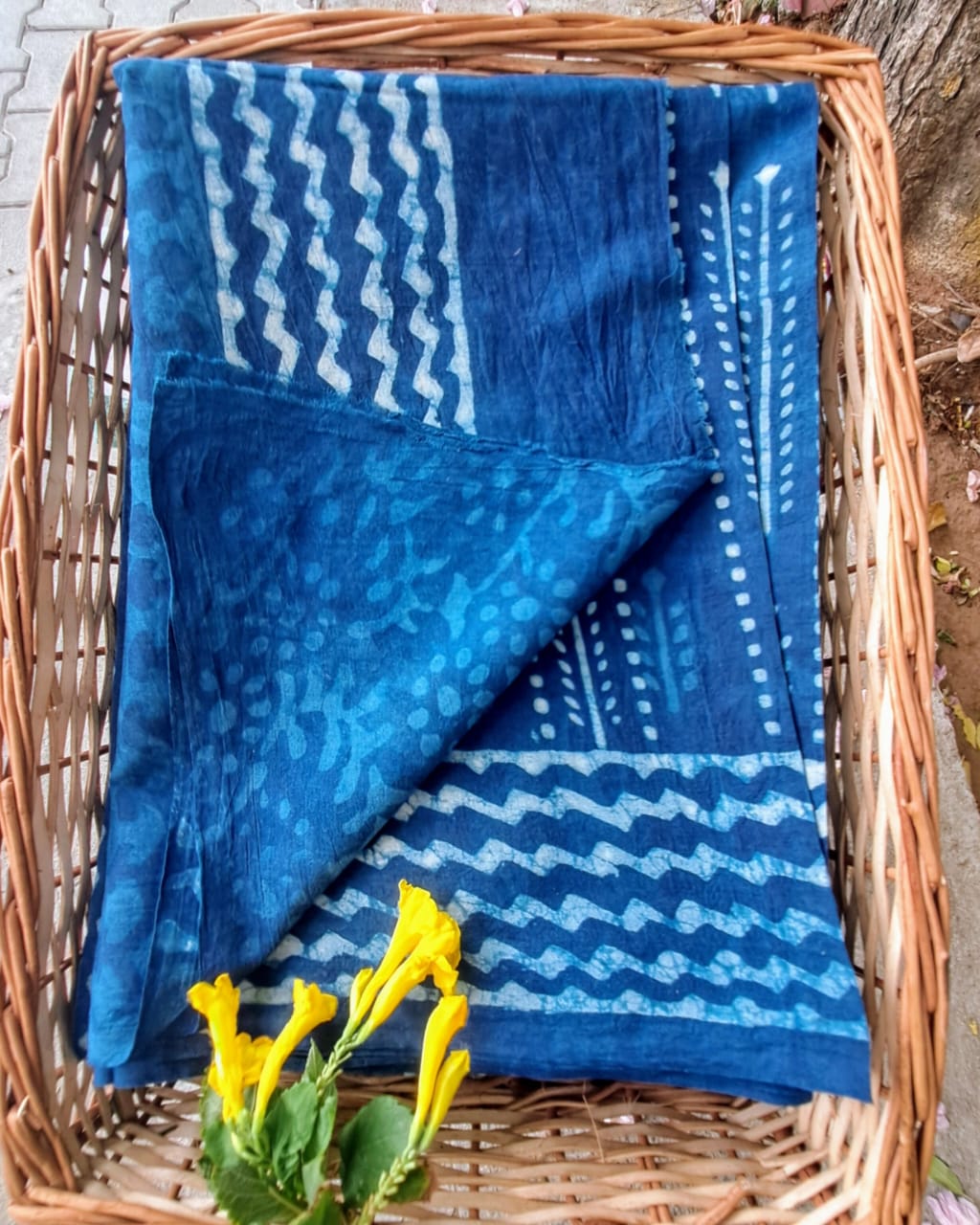 INDIGO HANDBLOCK MULMUL SAREE