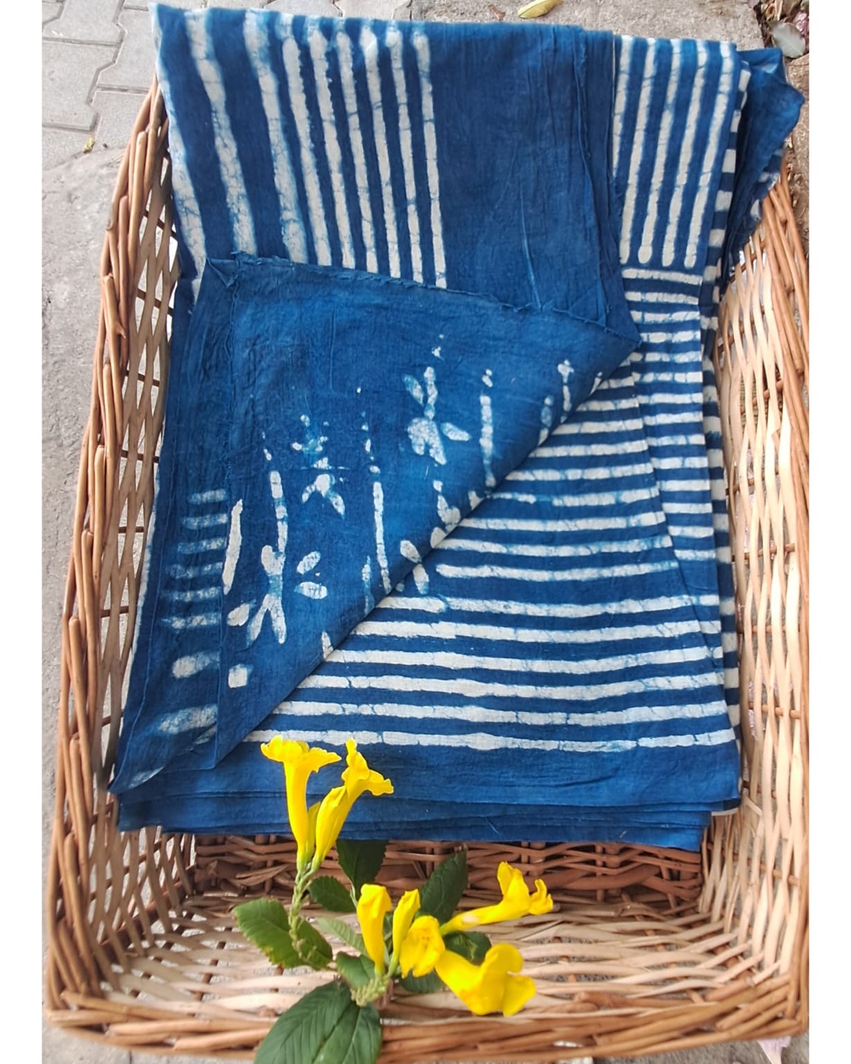 INDIGO HANBLOCK  MULMUL SAREE