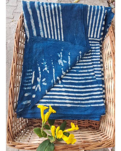 INDIGO HANBLOCK  MULMUL SAREE