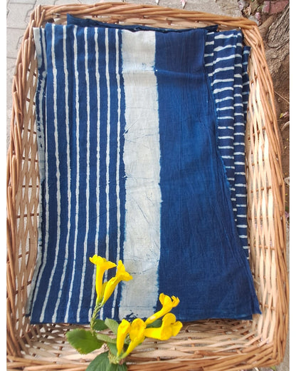 INDIGO HAND BLOCKED COTTON MUL MUL SAREE