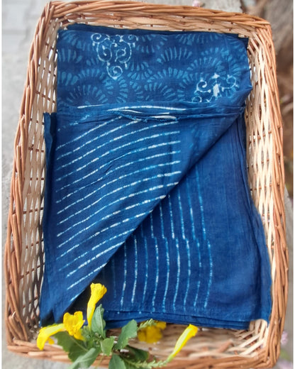 INDIGO HANDBLOCK MULMUL SAREE