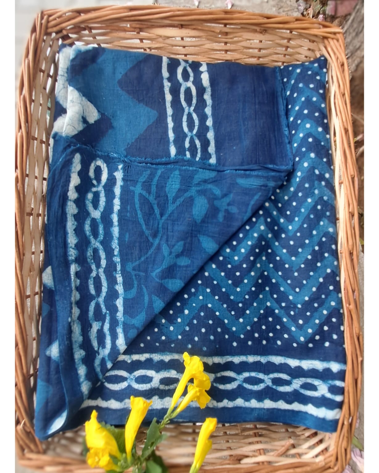 INDIGO HANDBLOCK MULMUL SAREE