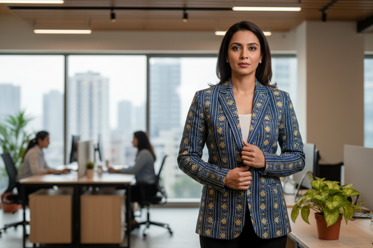 BLUISH GREEN -  AJRAKH  COTTON RUNNING FABRC