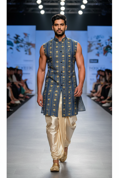 BLUISH GREEN -  AJRAKH  COTTON RUNNING FABRC