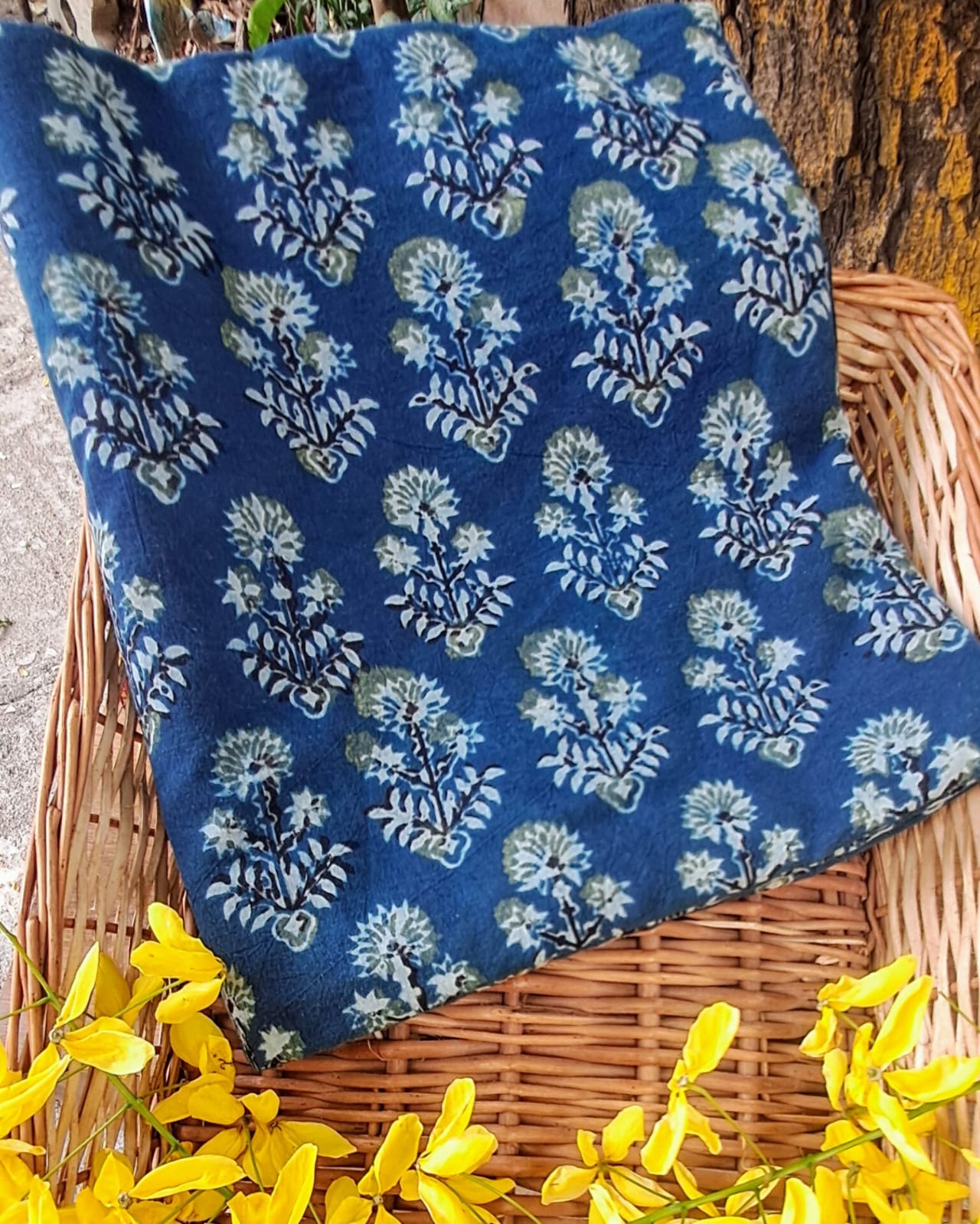 BLUISH GREEN -  AJRAKH  COTTON RUNNING FABRC