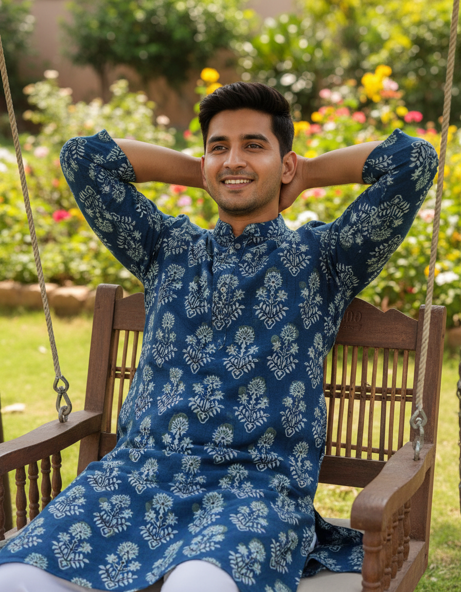 BLUISH GREEN -  AJRAKH  COTTON RUNNING FABRC