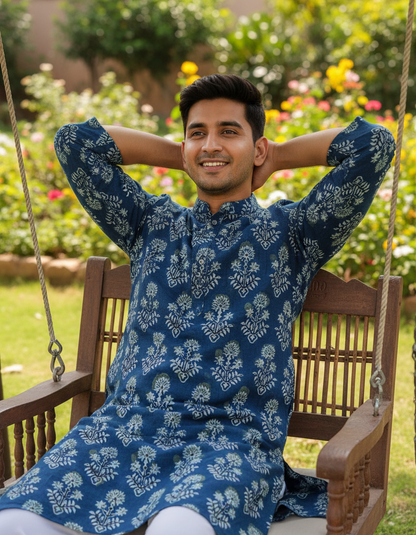 BLUISH GREEN -  AJRAKH  COTTON RUNNING FABRC